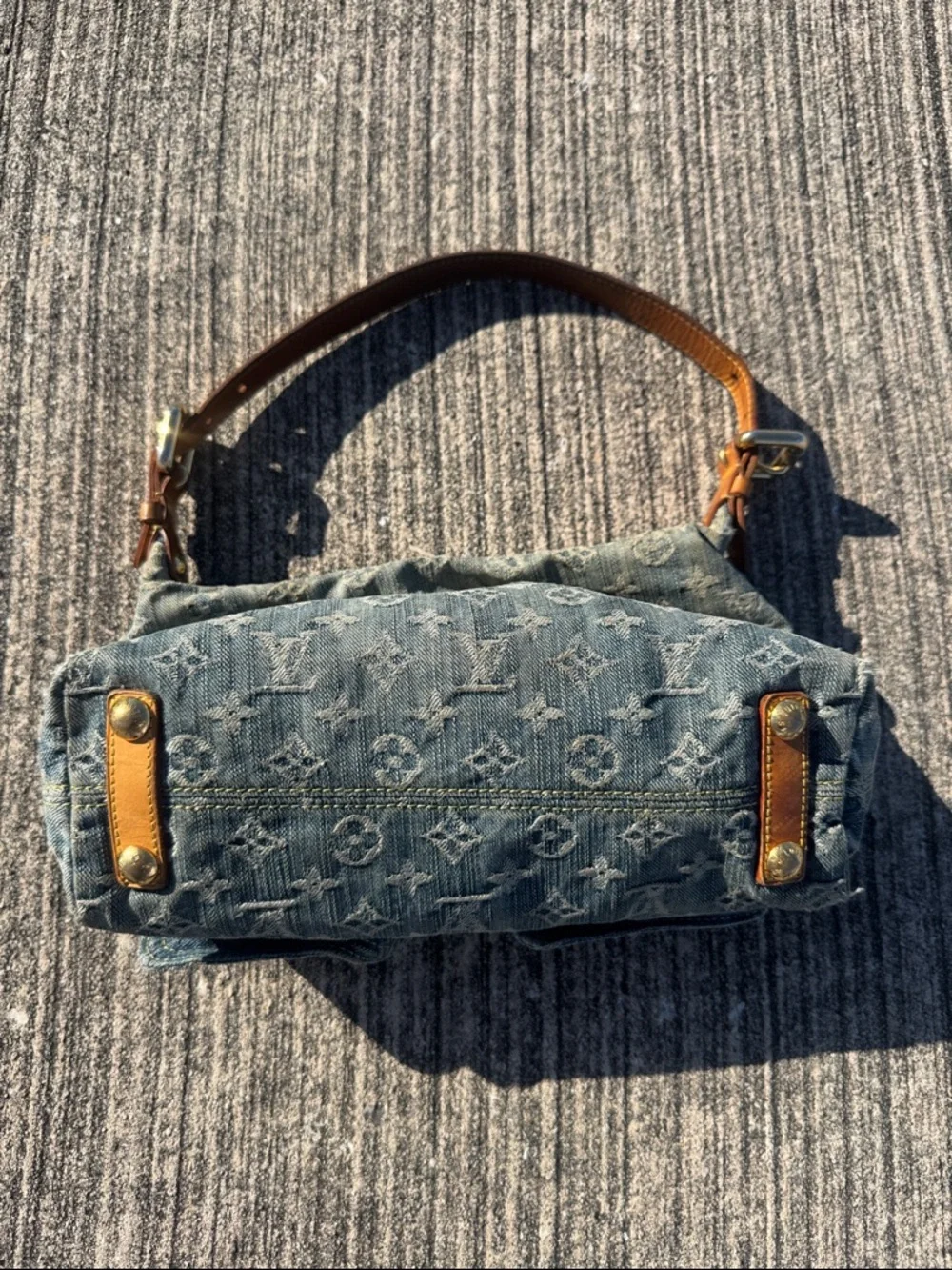 Vintage Louis Vuitton Denim Shoulder Bag with Leather Trim Baggy Pm - Picture 3 of 5